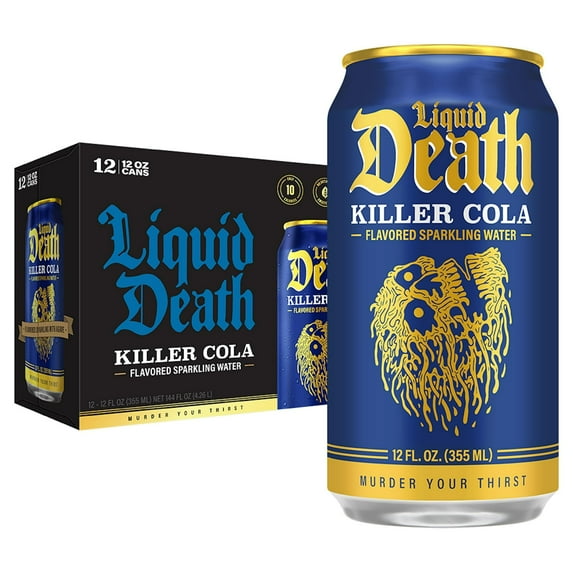Liquid Death, Killer Cola, Soda-Flavored Sparkling Water, 12-Pack (12Oz Cans), Low Calorie & No Artificial Sweeteners