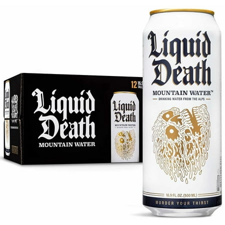 Liquid Death Mountain Water, 16.9 oz Cans (12-Pack)