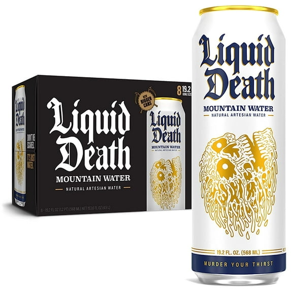 Liquid Death, Still Mountain Water, 8-Pack (19.2oz Cans), Real Mountain Source, Infinitely Recyclable Cans