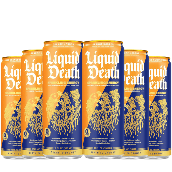 Liquid Death Orange Horror Sparkling Energy, 12oz Cans, 6-Pack