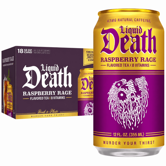 Liquid Death Raspberry Rage Iced Tea, 12 fl oz Cans, 18 Count Pack