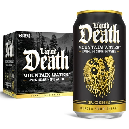 Liquid Death, Sparkling Mountain Water, 6-Pack (12oz Cans), Natural Mountain Source, Infinitely Recyclable Ice-Cold Cans