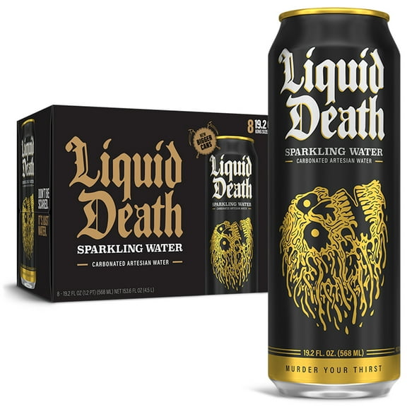 Liquid Death, Sparkling Mountain Water, 8-Pack (19.2oz Cans), Real Mountain Source, Infinitely Recyclable Ice-Cold Cans
