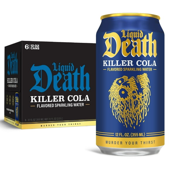 Liquid Death, Killer Cola, Soda-Flavored Sparkling Water, 6-Pack (12 fl oz Cans), Low Sugar, Huge Flavor and No Artificial Sweeteners