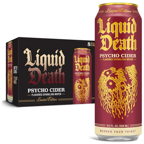 Liquid Death Sparkling Water, Psycho Cider 19.2 oz King Size Cans (8Pack) Walmart Business