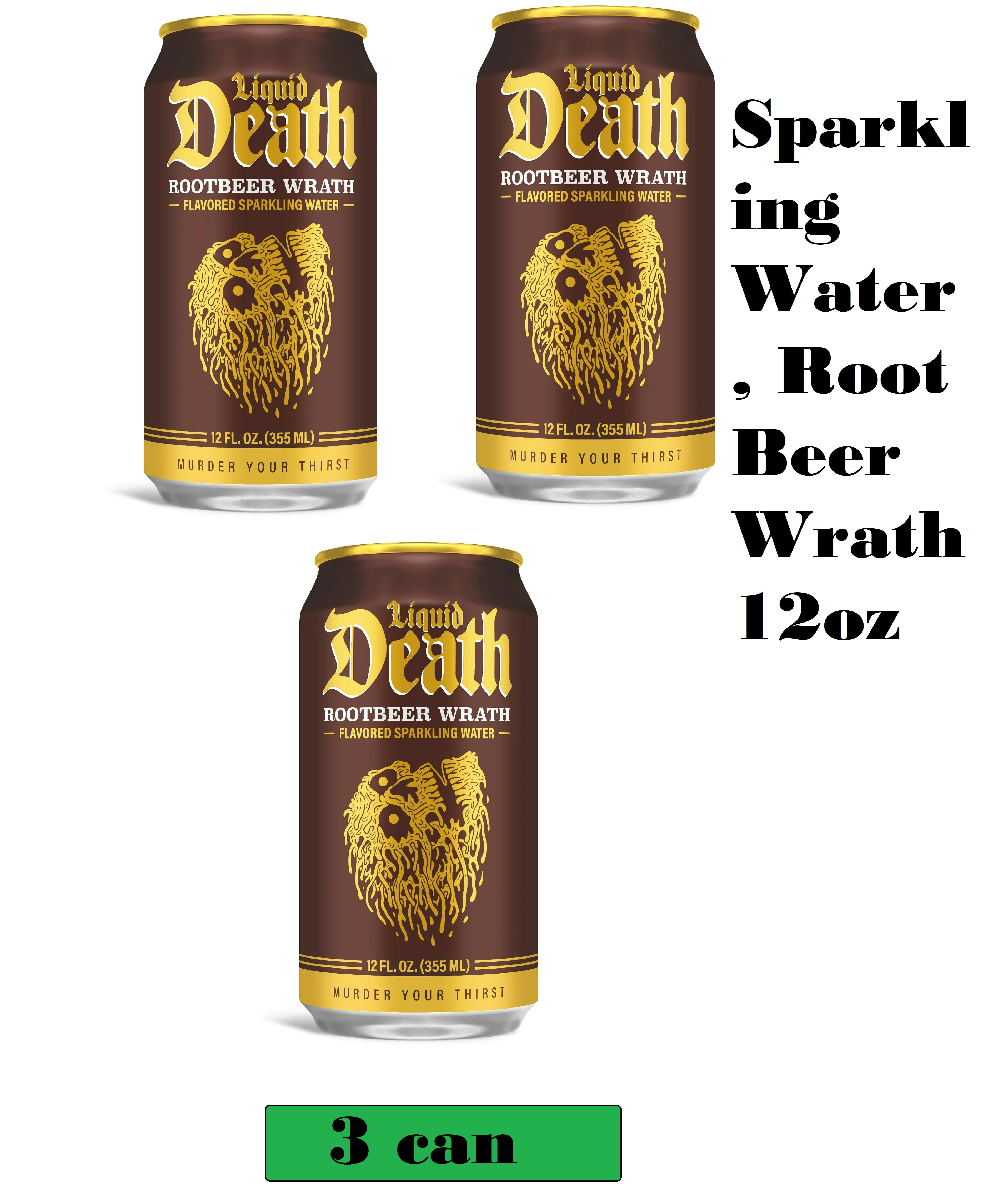 Liquid Death Sparkling Water, Root Beer Wrath 12oz. (3 Can) pack ...