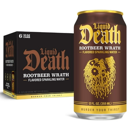 Liquid Death, Rootbeer Wrath, Soda-Flavored Sparkling Water, 6-Pack (12 fl oz Cans), Low Sugar, Huge Flavor and No Artificial Sweeteners