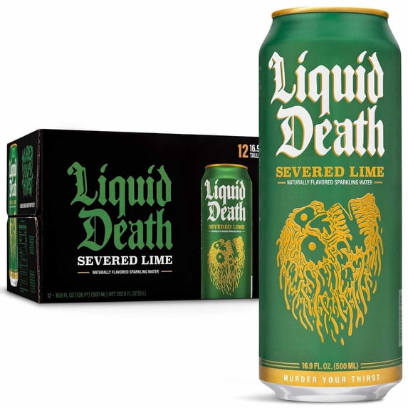 Liquid Death Sparkling Water, Severed Lime, 16.9 fl oz, 12 Count