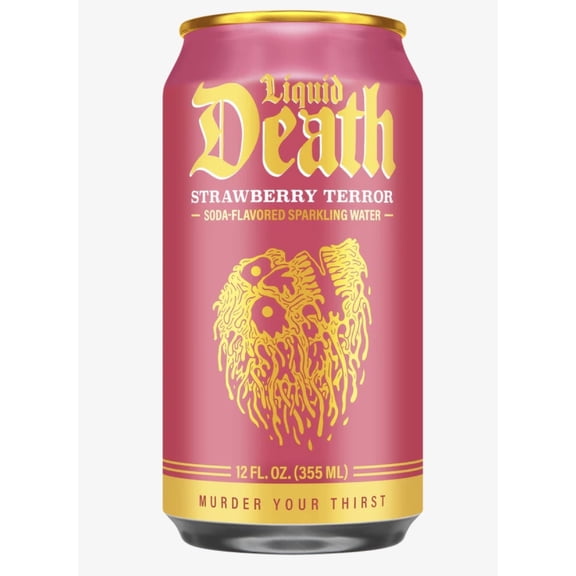 Liquid Death Sparkling Water, Strawberry Terror, 12 oz. Size, Single Can