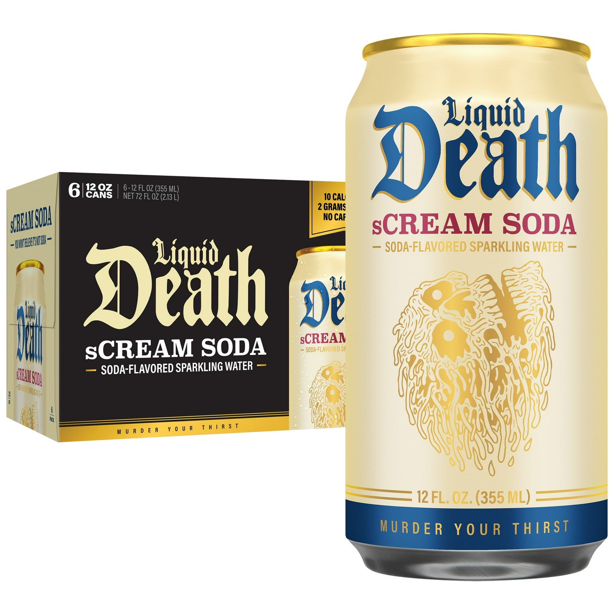 Liquid Death, s'CREAM Soda, Soda Flavored Sparkling Water, 6-Pack (12oz Cans), Low Sugar, Huge Flavor & No Artificial