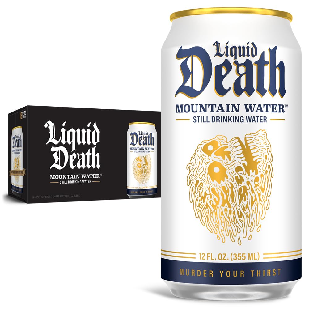 Liquid Death, Still Mountain Water, 18Pack (12oz Cans), Real Mountain
