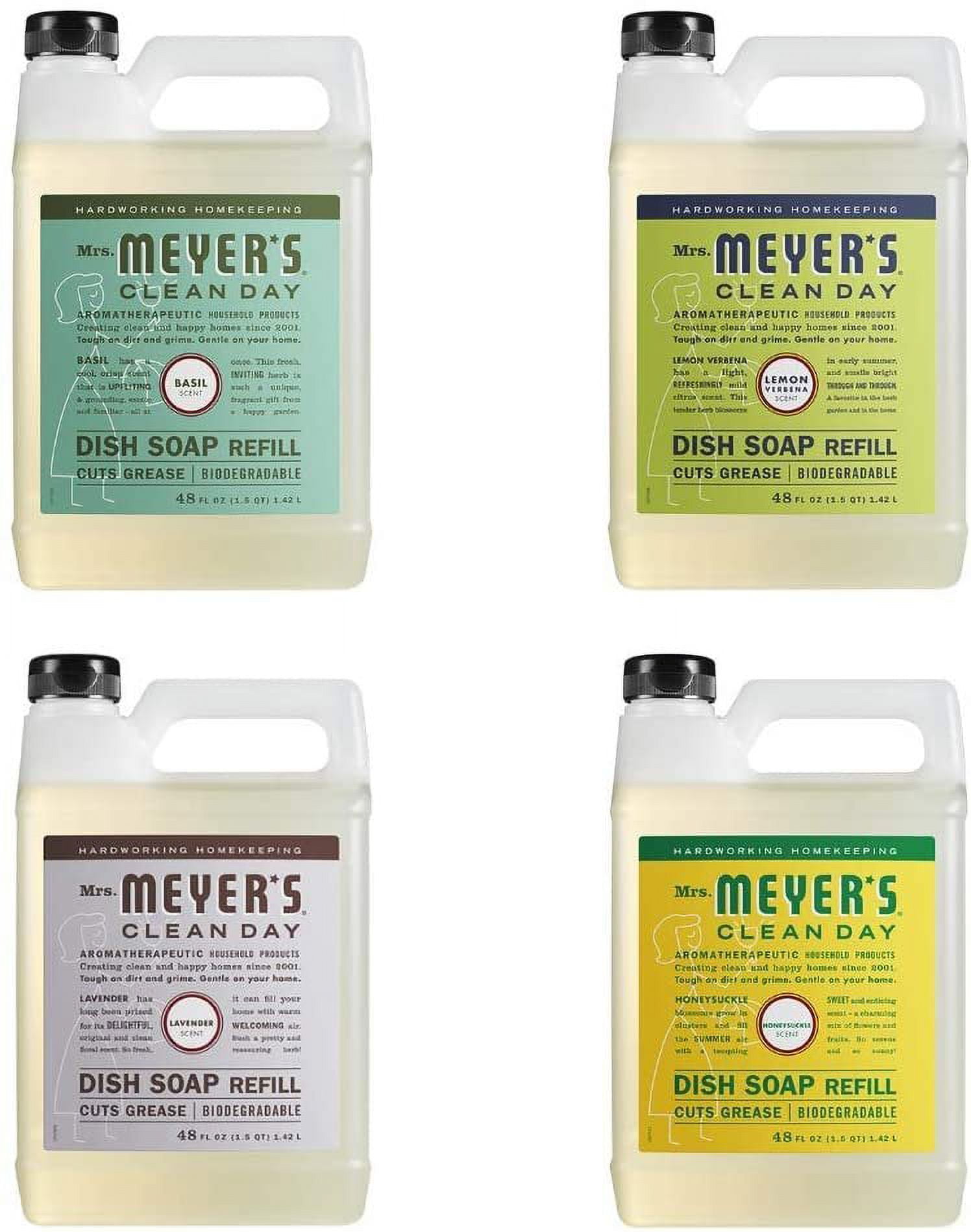 Liquid Dish Soap Refill,1 Pack Lemon Verbena,1 Pack Lavender,1 Pack Peony,1 Pack Honeysuckle, 48 OZ each