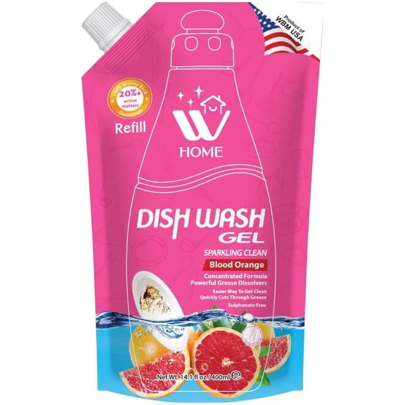 Liquid Dish Soap Refills, Ultra Grease Fighting Power with Blood Orange Extracts, Dish Soap, 400ml