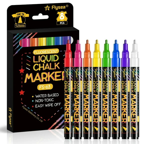 Liquid Erasable Chalk Markers Pens - 8 Colors Washable & Wet Erase Neon Makers for Blackboard, Chalkboard Signs, Glass Window