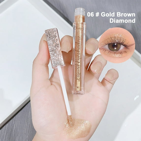 Liquid Eye Shadow, Glitter Eyeliner, Long Lasting Fine Glitter Powder Liquid Eye Shadow with Pearl Light Brightening Effect, Exquisite Natural Thickness and Curved Mirror for Precise Application