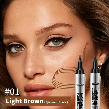 Liquid Eyeliner Eyebrow Pencil 2 in 1 Eyebrow Pen with 4 Tip Brow Pen and Ultra Precise Brow Pencil Eyebrow Makeup for Natural Looking Eyebrows Medium Brown & Black，1ml +1ml Beauty Eye Makeup