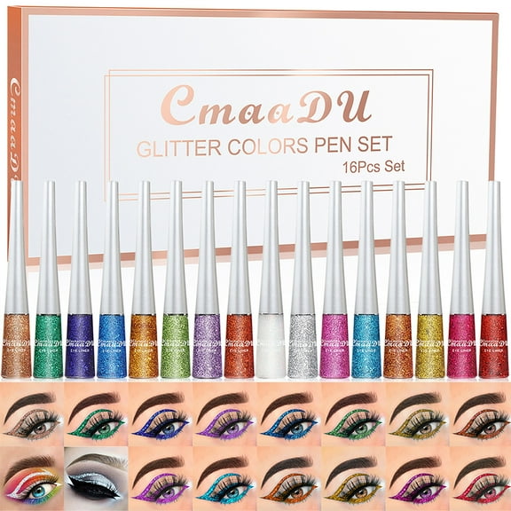 Liquid Eyeliner Pencil Colorful Dazzling Sequin Glitter Eyeliner Liquid Easy to Apply Sweat-Proof Long Lasting Eyeliner 16 Pieces