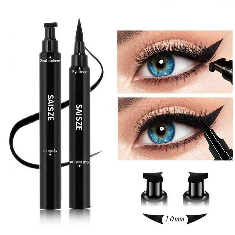 Liquid Eyeliner Stamp Waterproof Makeup Eye Liner 2 in 1 Pencil Black 