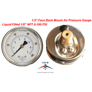Liquid Filled 1.5" Face 0-100 PSI Air Pressure Gauge Back Mount 1/8" NPT