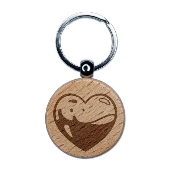 Liquid Filled Heart Blood Health Life Engraved Wood Round Keychain Tag Charm