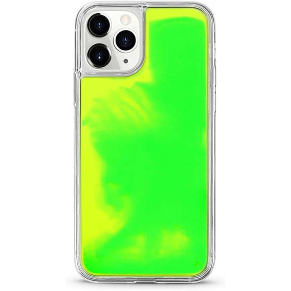 Liquid Fluorescent Case for iPhone 11,Luxury Fun Glow in The Darkness Quicksand Clear Hard PC + Soft TPU Bumper Luminous Shockproof Protector (Yellow, iPhone 11)