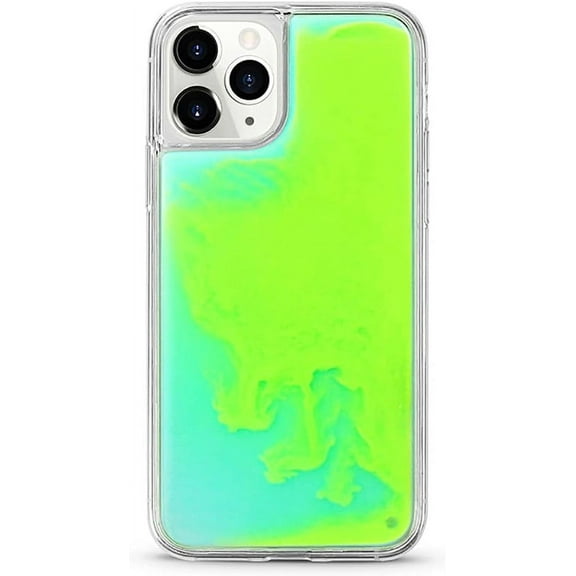 Liquid Fluorescent Case for iPhone 15,Luxury Fun Glow in The Darkness Quicksand Clear Hard PC + Soft TPU Bumper Luminous Shockproof Protector for iPhone 15 Green