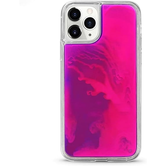 Liquid Fluorescent Case for iPhone 16 Pro Max,Luxury Fun Glow in The Darkness Quicksand Clear Hard PC + Soft TPU Bumper Luminous Shockproof Protector for iPhone 16 Pro Max Rose