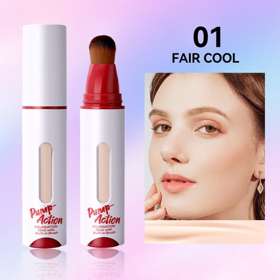 Liquid Foundation with Built-in Brush, Pump Action Foundation Makeup, 24H Long Lasting Waterproof Oil Control Foundation for All Skin Tones, Full Coverage ring Formula, 15ml