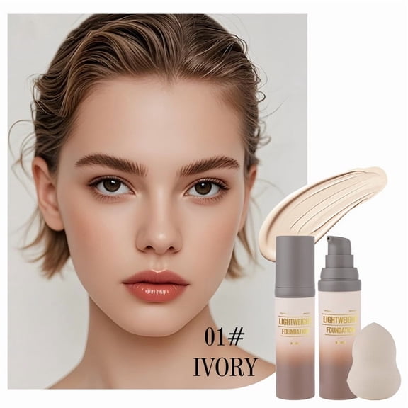 Liquid Foundation With Makeup Sponge - 12H Long-Lasting Hydrating Semi-Matte Concealer Full Coverage Foundation for All Skin Types