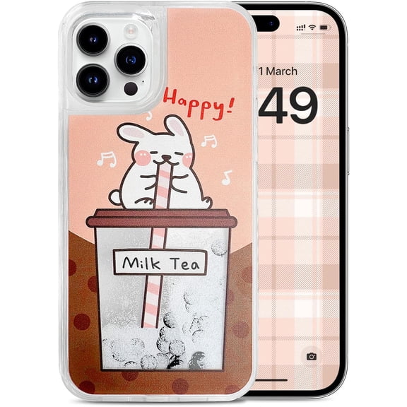 Liquid Glitter Case Comaptible with iPhone 13, Hard Back Colorful Bling Quicksand with iOS icon Apple APP Shine Phone Case (Pink Rabbit, iPhone 13)