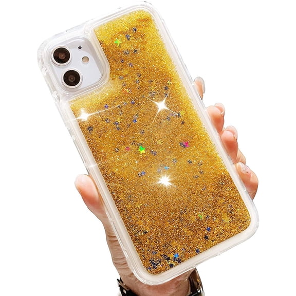Liquid Glitter Case Compatible with iPhone 11 Pro, Hard Back Colorful Bling Quicksand Phone Case (Gold & Stars, iPhone 11 Pro)