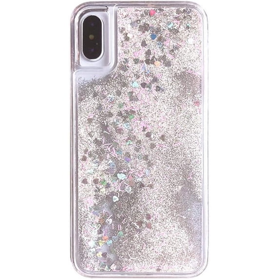 Liquid Glitter Compatible with iPhone X Case, Hard Back Colorful Bling Quicksand Phone Case for iPhone Xs (Pink Glitter)