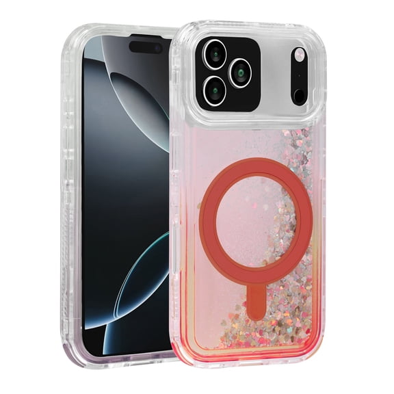 Liquid Glitter Wireless Charging Bumper Case for iPhone 17 Pro Max - Red