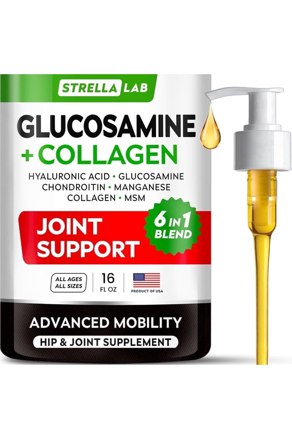 Liquid Glucosamine for Dogs (16 oz) - Joint Supplement w/Chondroitin, MSM, Collagen - Advanced Mobility Formula - Joint Pain Relief - Hip & Joint Care - Easy to Serve Drops - Made in USA