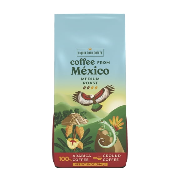 Liquid Gold Coffee from Mexico, Medium Roast Ground, 10 OZ (284 Grams), Marachi Chiapas Farm, Single Origin Coffee, Roasted Fresh and Made in USA