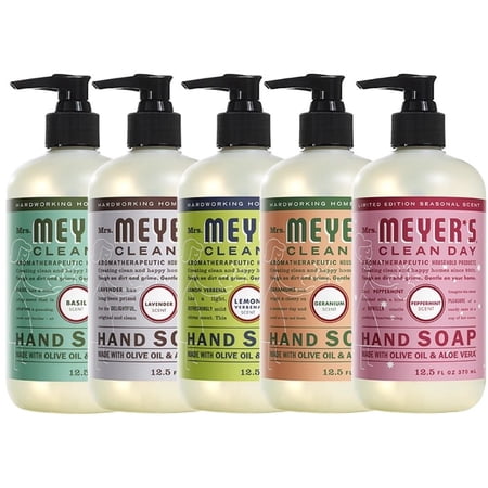 Liquid Hand Soap, Cruelty Free and Biodegradable Formula, 1 Pack Basil, 1 Pack Lavender, 1 Pack Lemon Verbena, 1 Pack Geranium, 1 Pack Peppermint, 12.5 OZ each