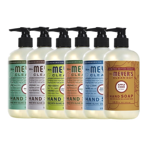 Liquid Hand Soap, Cruelty Free and Biodegradable Formula, 1 Pack Basil, 1 Pack Lavender, 1 Pack Lemon Verbena, 1 Pack Geranium, 1 Pack Rain Water, 1 Pack Apple Cider, 12.5 OZ each
