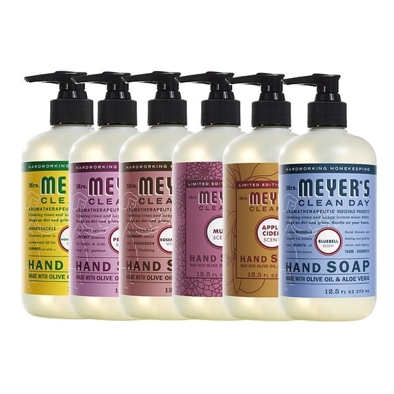 Liquid Hand Soap, Cruelty Free and Biodegradable Formula, 1 Pack Honey Suckle, 1 Pack Peony, 1 Pack Rosemary, 1 Pack Mum, 1 Pack Apple Cider, 1 Pack Bluebell, 12.5 OZ each