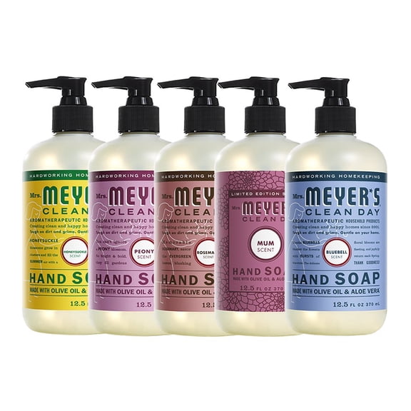 Liquid Hand Soap, Cruelty Free and Biodegradable Formula, 1 Pack Honey Suckle, 1 Pack Peony, 1 Pack Rosemary, 1 Pack Mum, 1 Pack Bluebell, 12.5 OZ each