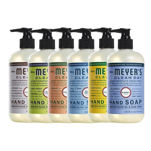 Liquid Hand Soap, Cruelty Free and Biodegradable Formula, 1 Pack Lavender, 1 Pack Lemon Verbena, 1 Pack Geranium, 1 Pack Rain Water, 1 Pack Honey Suckle, 1 Pack Bluebell, 12.5 OZ each