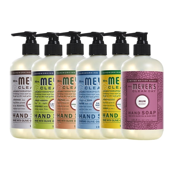 Liquid Hand Soap, Cruelty Free and Biodegradable Formula, 1 Pack Lavender, 1 Pack Lemon Verbena, 1 Pack Geranium, 1 Pack Rain Water, 1 Pack Honey Suckle, 1 Pack Mum, 12.5 OZ each