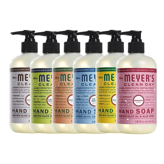 Liquid Hand Soap, Cruelty Free and Biodegradable Formula, 1 Pack Lavender, 1 Pack Lemon Verbena, 1 Pack Geranium, 1 Pack Rain Water, 1 Pack Honey Suckle, 1 Pack Peppermint, 12.5 OZ each