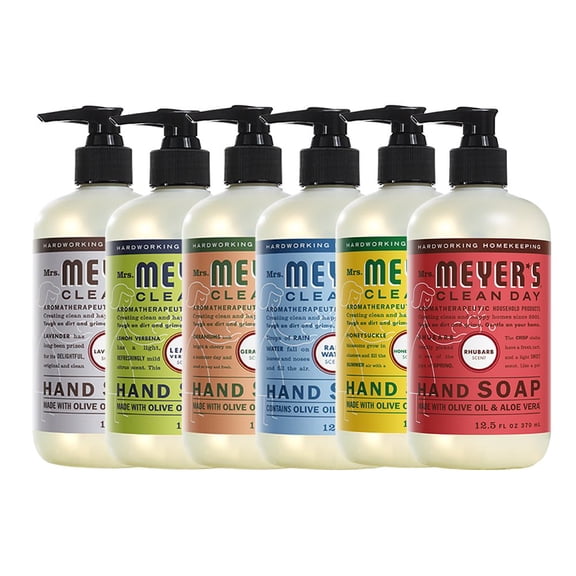 Liquid Hand Soap, Cruelty Free and Biodegradable Formula, 1 Pack Lavender, 1 Pack Lemon Verbena, 1 Pack Geranium, 1 Pack Rain Water, 1 Pack Honey Suckle, 1 Pack Rhubarb, 12.5 OZ each