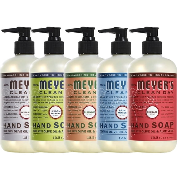 Liquid Hand Soap, Cruelty Free and Biodegradable Formula, 1 Pack Lavender, 1 Pack Lemon Verbena, 1 Pack Geranium, 1 Pack Rain Water, 1 Pack Rhubarb, 12.5 OZ each