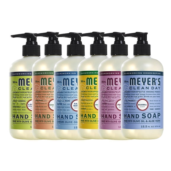 Liquid Hand Soap, Cruelty Free and Biodegradable Formula, 1 Pack Lemon Verbena, 1 Pack Geranium, 1 Pack Rain Water, 1 Pack Honey Suckle, 1 Pack Peony, 1 Pack Bluebell, 12.5 OZ each