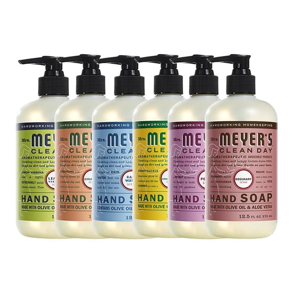 Liquid Hand Soap, Cruelty Free and Biodegradable Formula, 1 Pack Lemon Verbena, 1 Pack Geranium, 1 Pack Rain Water, 1 Pack Honey Suckle, 1 Pack Peony, 1 Pack Rosemary, 12.5 OZ each