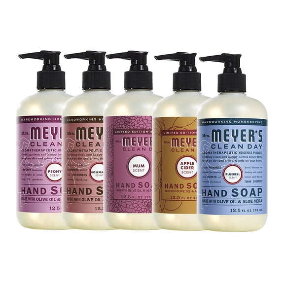 Liquid Hand Soap, Cruelty Free and Biodegradable Formula, 1 Pack Peony, 1 Pack Rosemary, 1 Pack Mum, 1 Pack Apple Cider, 1 Pack Bluebell, 12.5 OZ each
