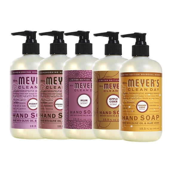 Liquid Hand Soap, Cruelty Free and Biodegradable Formula, 1 Pack Peony, 1 Pack Rosemary, 1 Pack Mum, 1 Pack Apple Cider, 1 Pack Orange Clove, 12.5 OZ each
