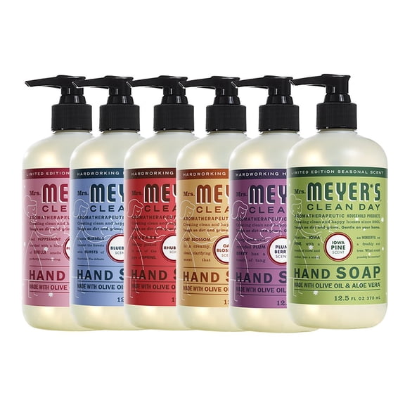 Liquid Hand Soap, Cruelty Free and Biodegradable Formula, 1 Pack Peppermint,  1 Pack Bluebell, 1 Pack Rhubarb,  1 Pack Oat Blossom, 1 Pack Plumberry, 1 Pack Iowa Pine, 12.5 OZ each