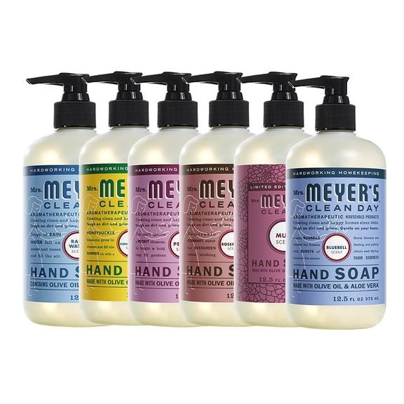 Liquid Hand Soap, Cruelty Free and Biodegradable Formula, 1 Pack Rain Water, 1 Pack Honey Suckle, 1 Pack Peony, 1 Pack Rosemary, 1 Pack Mum, 1 Pack Bluebell, 12.5 OZ each